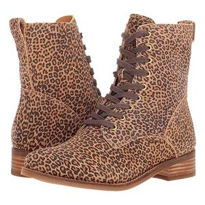 Lucky Brand Hestwan Leopard Cheetah Lace Up Combat Boot, Tan‎ - Size 6.5